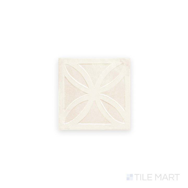 Tile face view of Amuri Struttura 3D Gelosia Avorio 8x8 Matte Porcelain Tile highlighting raised geometric texture and ivory coloring from a top perspective.