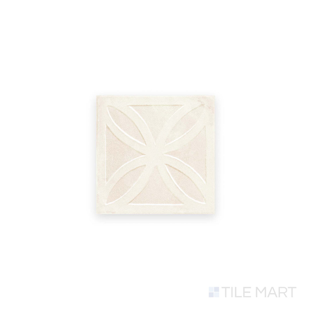 Tile face view of Amuri Struttura 3D Gelosia Avorio 8x8 Matte Porcelain Tile highlighting raised geometric texture and ivory coloring from a top perspective.