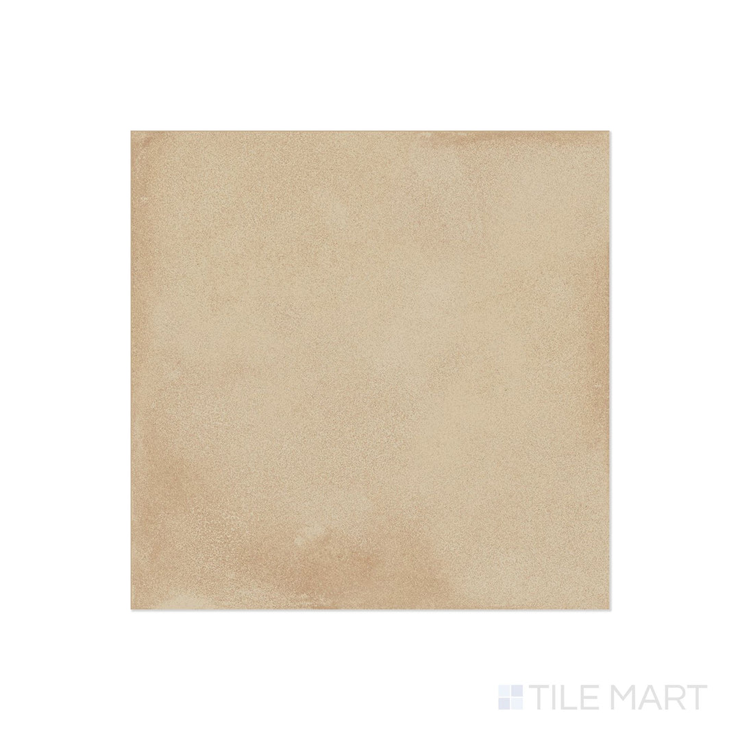 Flat lay of Amuri Biscotto 24x24 Matte Porcelain Tile showcasing biscuit-beige coloring and a clean, natural finish perfect for warm-toned flooring.