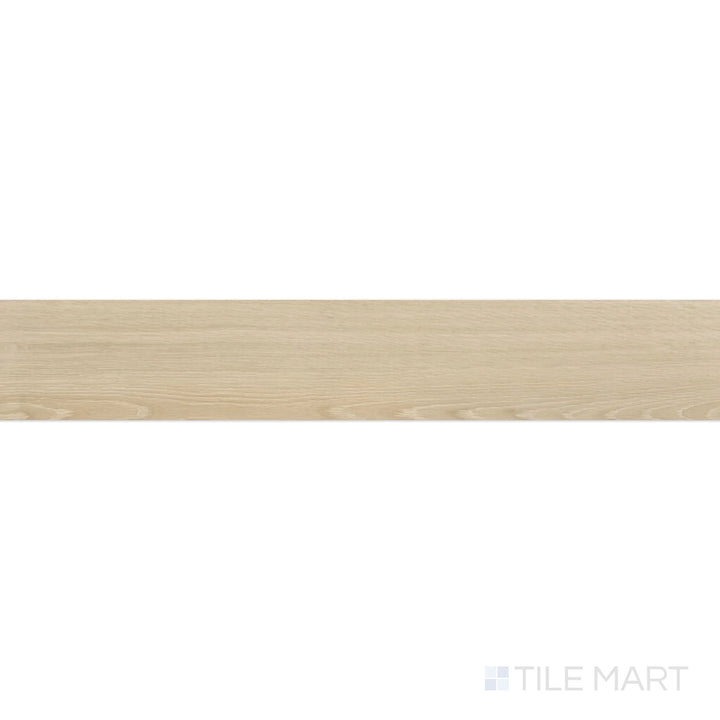 Tile face view of Caila Rectified Oak 8x48 Matte Porcelain Tile showcasing natural wood-look grain, warm oak tone, and matte surface in a long plank format.