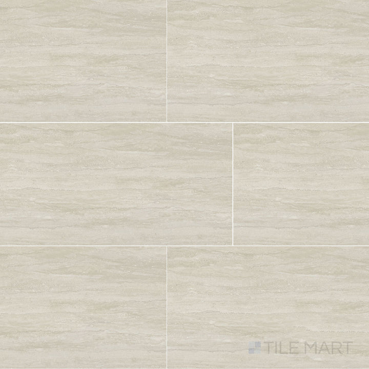 Overview shot of Dorset Vein Cut Beige 12x24 Matte Porcelain Tile highlighting neutral beige tones, horizontal veining, and a natural stone appearance with a matte surface.