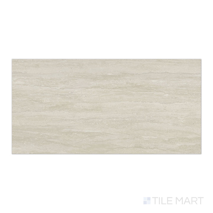 Flat lay of Dorset Vein Cut Beige 12x24 Matte Porcelain Tile with warm beige coloring and linear veining, finished in smooth matte porcelain.