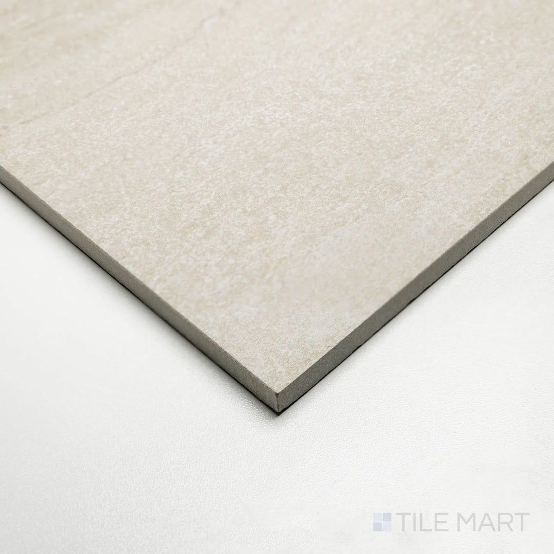 Angled corner shot of Dorset Vein Cut Beige 12x24 tile highlighting its subtle beige veins and neutral elegance.