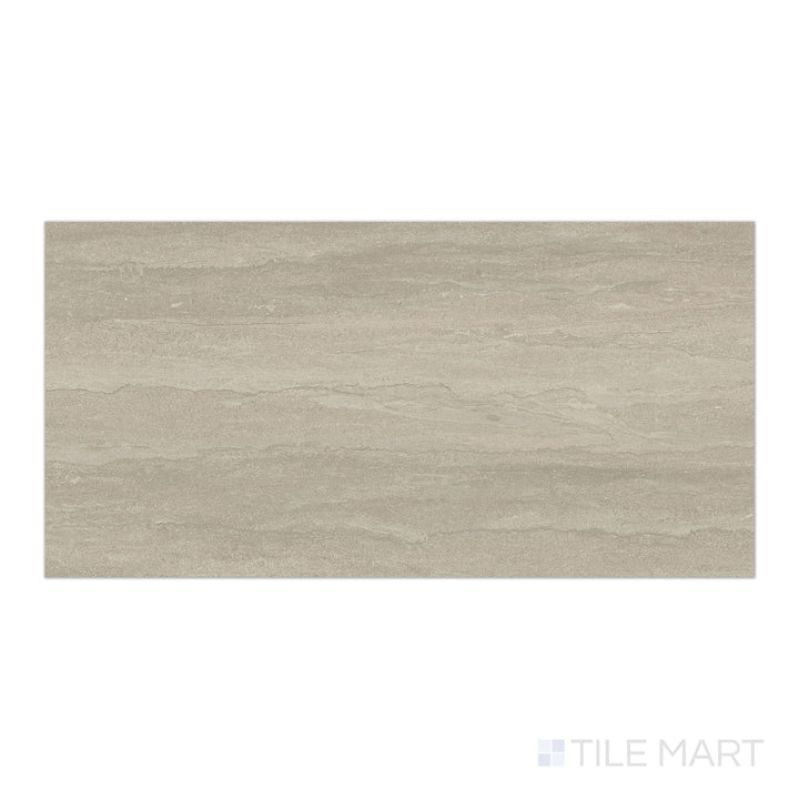 Direct view of Dorset Vein Cut Tortora 12x24 Matte Porcelain Tile showing subtle taupe stone veining in a natural matte finish.