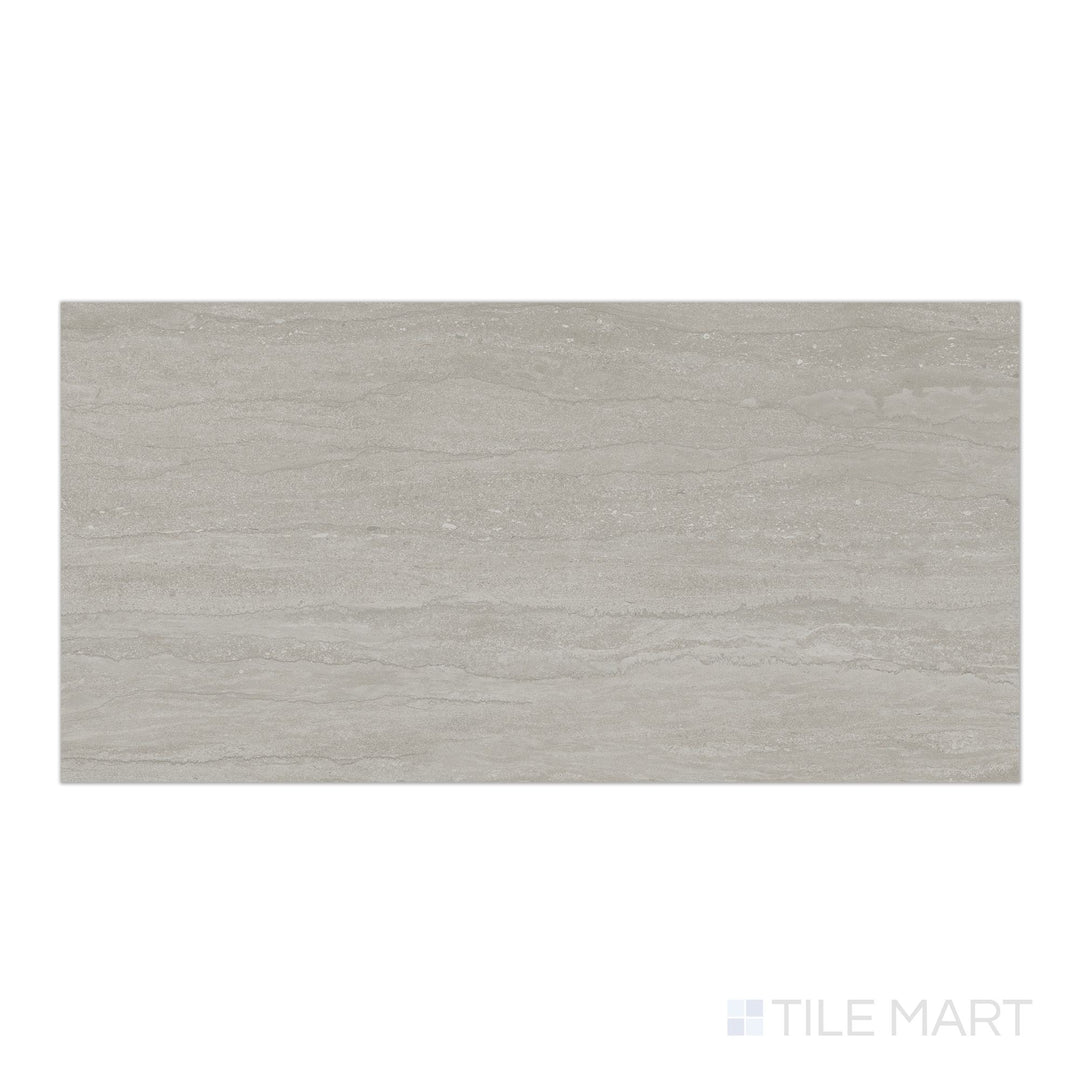 Aerial view of Dorset Vein Cut Cenere 12x24 Matte Porcelain Tile displaying cool gray tones and refined horizontal veining with a matte texture.