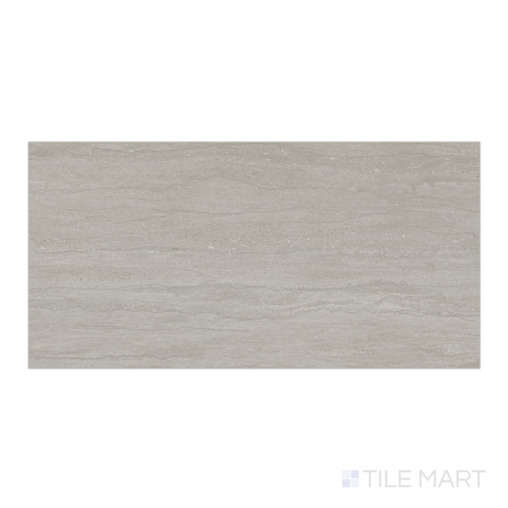 Aerial view of Dorset Vein Cut Cenere 12x24 Matte Porcelain Tile displaying cool gray tones and refined horizontal veining with a matte texture.
