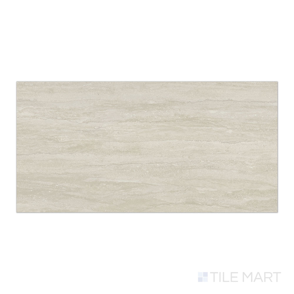 Plan view of Dorset Vein Cut Beige 24x48 Matte Porcelain Tile showcasing neutral beige stone veining and expansive rectangular scale in a matte finish.