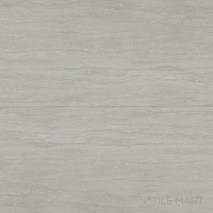 Overview shot of Dorset Vein Cut Cenere 24x48 Matte Porcelain Tile showing modern gray tones, vein-cut stone detail, and matte surface perfect for sleek architectural spaces.