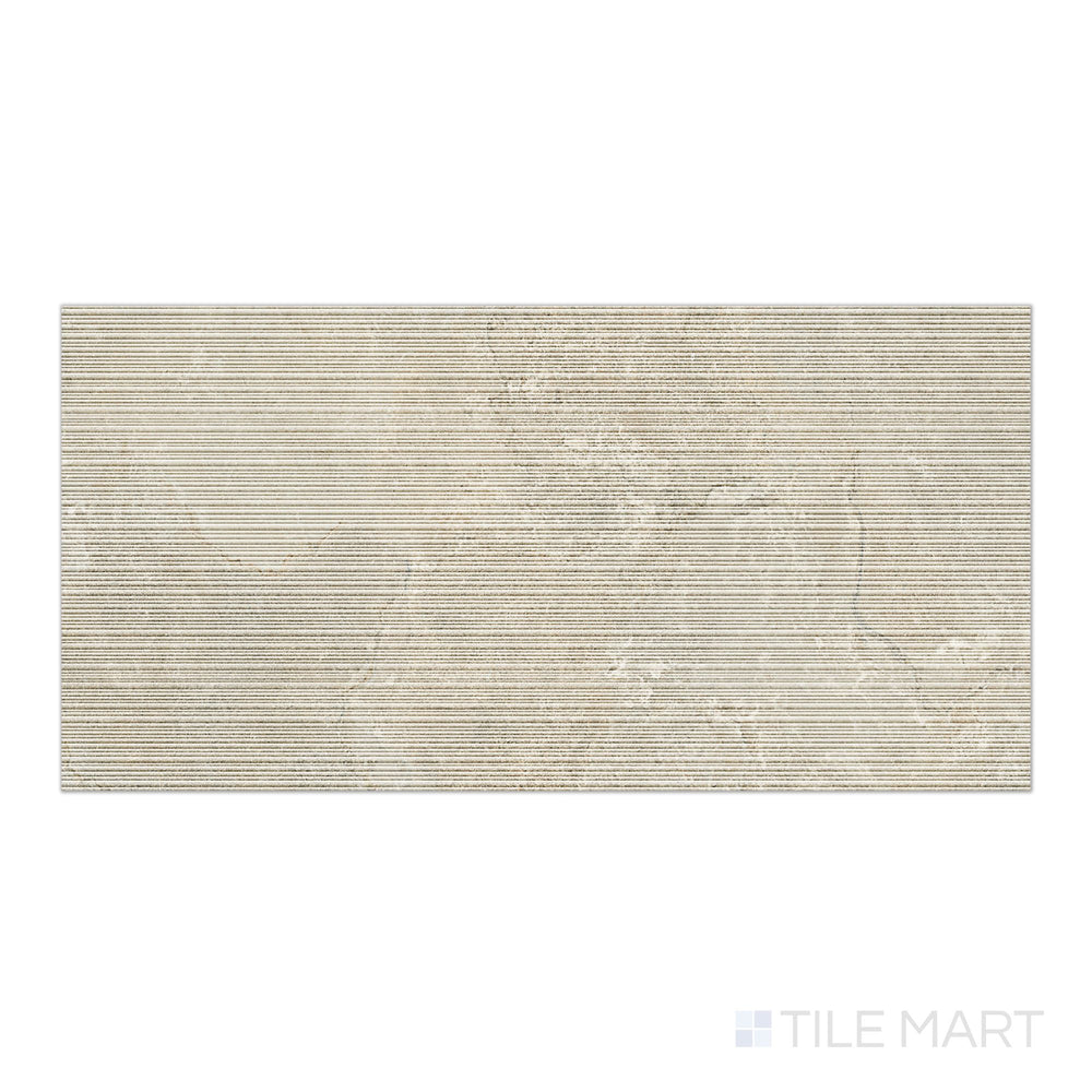 Top view of Dorset Ribbed Beige 24x48 Matte Porcelain Tile capturing its dimensional ribbed surface and soft beige coloration in a contemporary format.