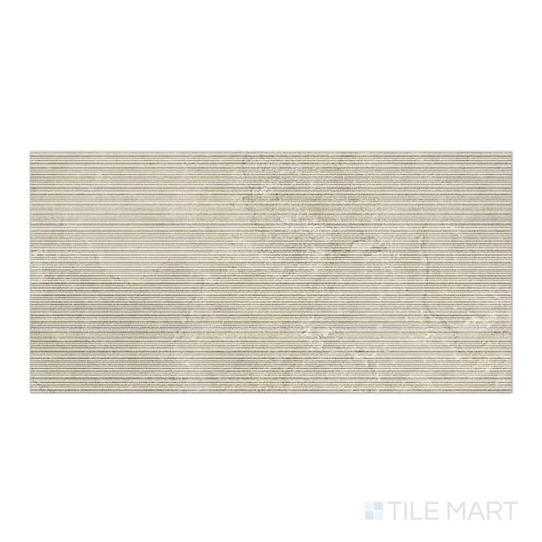 Top view of Dorset Ribbed Beige 24x48 Matte Porcelain Tile capturing its dimensional ribbed surface and soft beige coloration in a contemporary format.