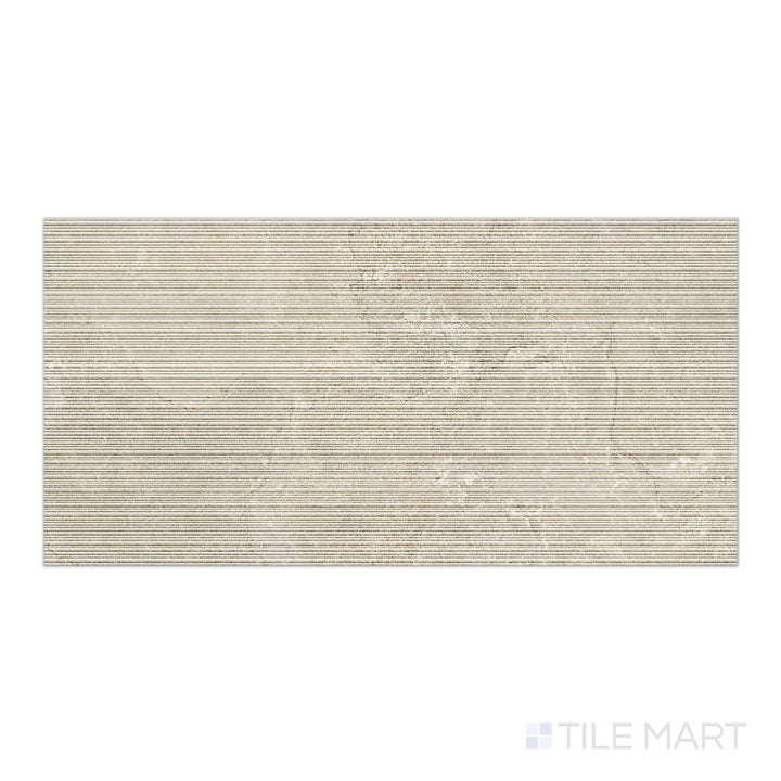 Top view of Dorset Ribbed Beige 24x48 Matte Porcelain Tile capturing its dimensional ribbed surface and soft beige coloration in a contemporary format.