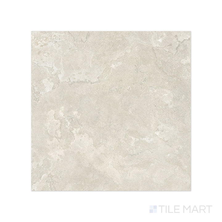 Flat lay of Dorset Cross Cut Bianco 48x48 Matte Porcelain Tile featuring soft white cross-cut stone detailing and expansive square format in matte finish.