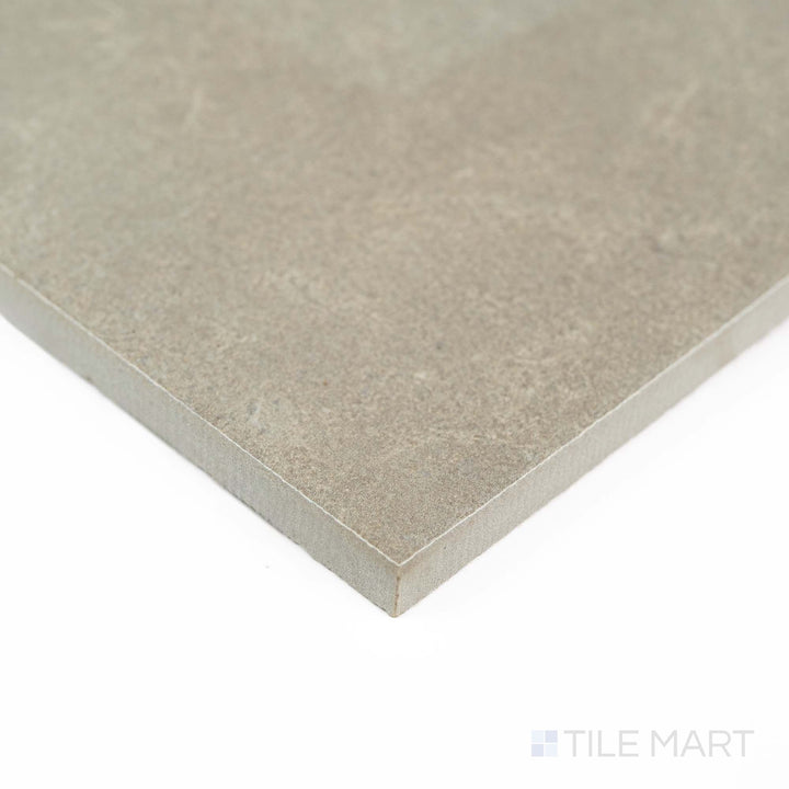 Corner shot of Dorset Cross Cut Tortora 48x48 Matte Porcelain Tile featuring warm taupe tones and natural stone cross-cut pattern – ideal for luxurious, large-scale floors.