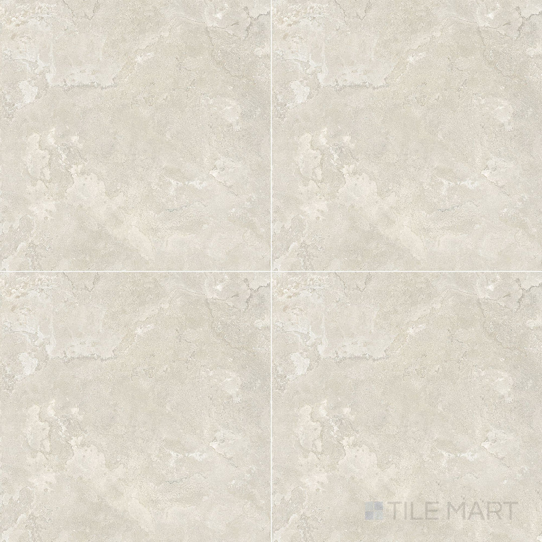 Overview shot of Dorset Cross Cut Bianco 24x24 Matte Porcelain Tile with soft white tones, cross-cut veining, and a smooth matte finish suited for both classic and modern spaces.