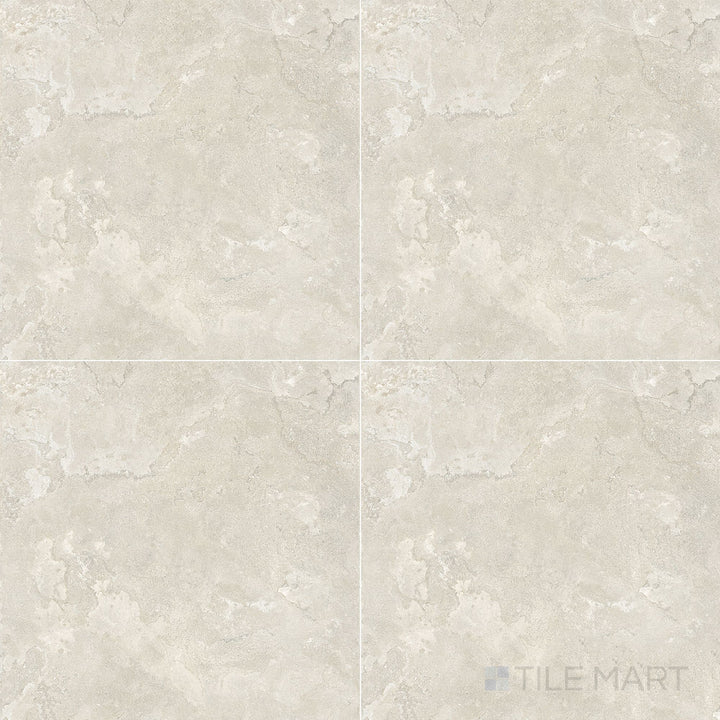 Overview shot of Dorset Cross Cut Bianco 24x24 Matte Porcelain Tile with soft white tones, cross-cut veining, and a smooth matte finish suited for both classic and modern spaces.