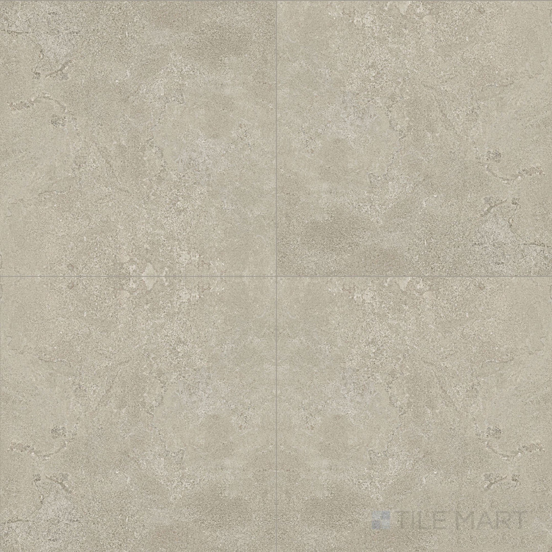 Product overview of Dorset Cross Cut Tortora 24x24 Matte Porcelain Tile showcasing taupe stone color, subtle veining, and smooth matte surface ideal for contemporary interiors.