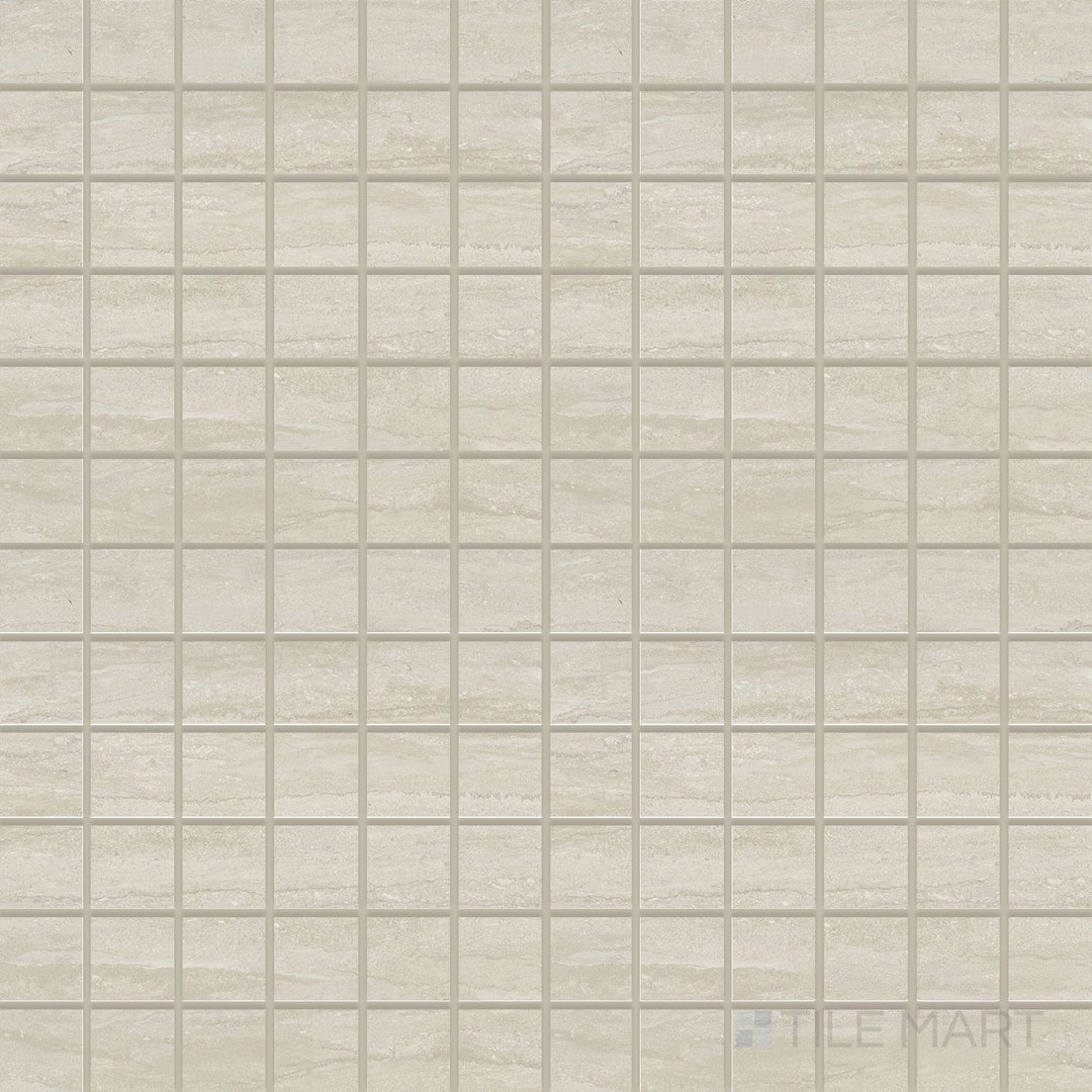 Full view of Dorset Cross Cut Beige 2" Square Matte Porcelain Mosaic Tile featuring neutral beige stone style in a precise square mosaic layout with a matte finish.