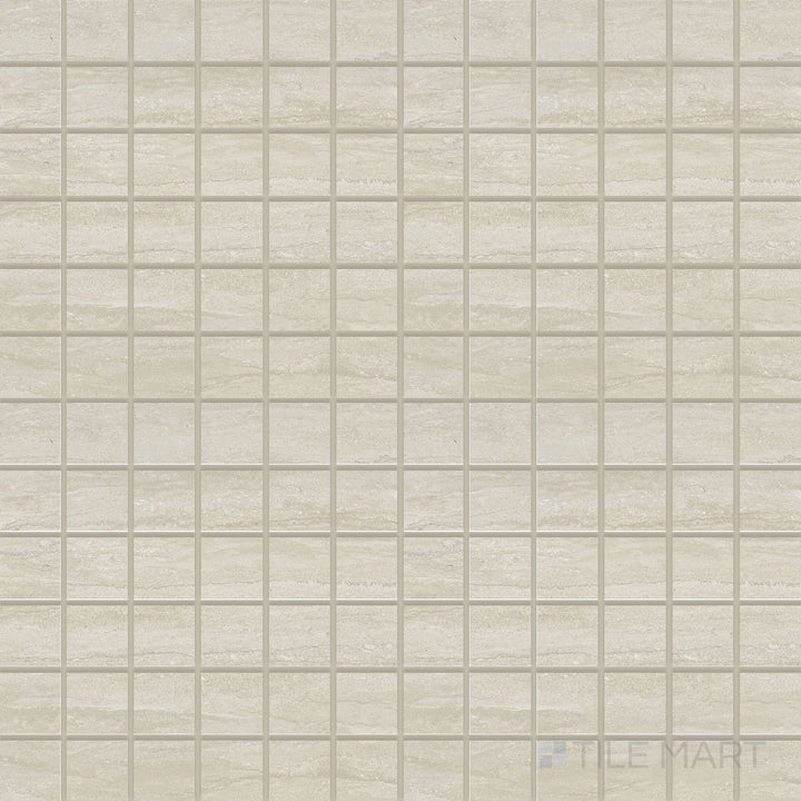 Full view of Dorset Cross Cut Beige 2" Square Matte Porcelain Mosaic Tile featuring neutral beige stone style in a precise square mosaic layout with a matte finish.