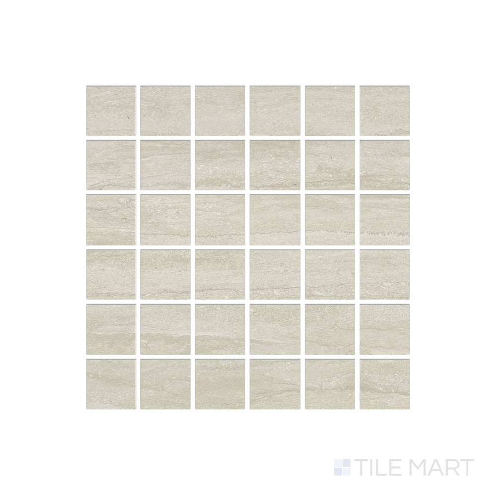 Tile face view of Dorset Cross Cut Beige 2" Square Matte Porcelain Mosaic featuring neutral mosaic chips in warm beige tones ideal for decorative surfaces.