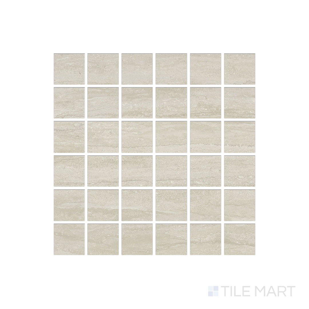 Tile face view of Dorset Cross Cut Beige 2" Square Matte Porcelain Mosaic featuring neutral mosaic chips in warm beige tones ideal for decorative surfaces.