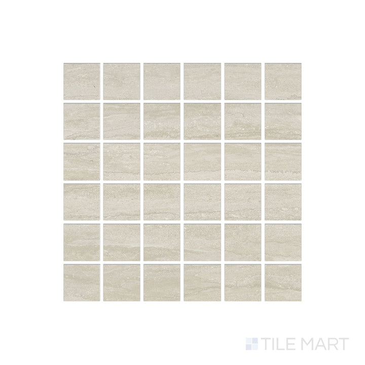 Tile face view of Dorset Cross Cut Beige 2" Square Matte Porcelain Mosaic featuring neutral mosaic chips in warm beige tones ideal for decorative surfaces.