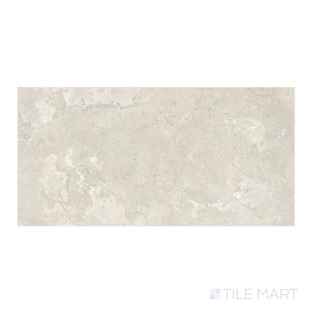 Straight-on angle of Dorset R11 Bianco 24x48 Textured Porcelain Tile, emphasizing anti-slip texture and crisp white tones with subtle stone veining.