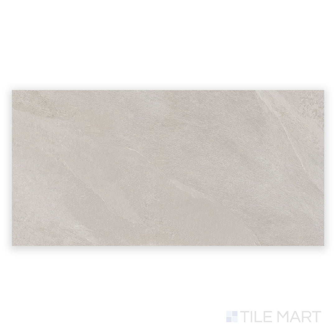 Direct overhead shot of Hurricane White 24x48 Matte Porcelain Tile, highlighting its crisp light surface and elegant flowing pattern in a clean matte finish.
