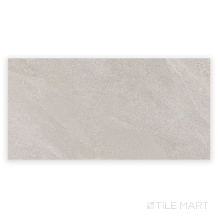 Direct overhead shot of Hurricane White 24x48 Matte Porcelain Tile, highlighting its crisp light surface and elegant flowing pattern in a clean matte finish.