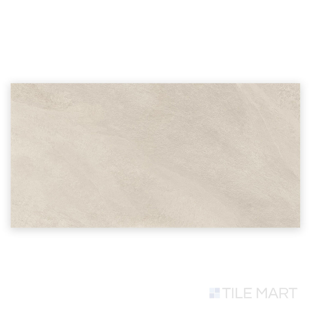 Straight-down image of Hurricane Sand 24x48 Matte Porcelain Tile with soft beige hues and linear stone effect, perfect for contemporary spaces.