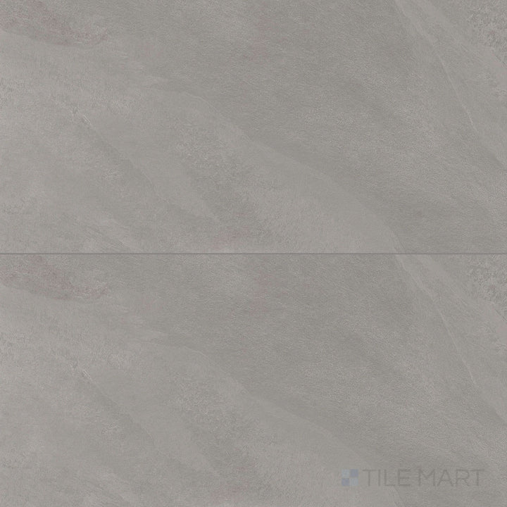 Overview of Hurricane Silver 24x48 Matte Porcelain Tile with cool gray tone, subtle stone-like veining, and contemporary matte finish perfect for modern settings.