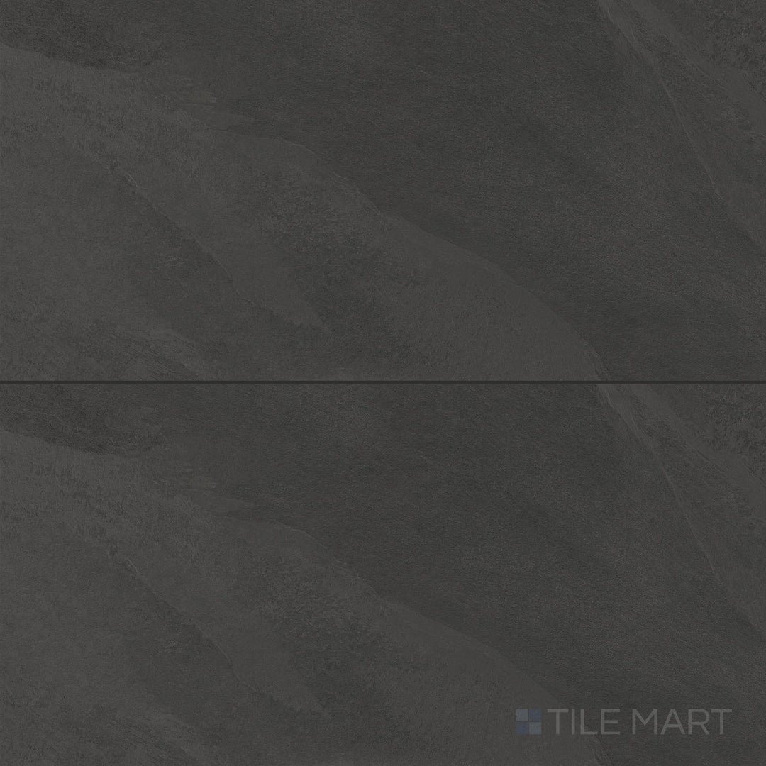 Full view of Hurricane Smoke 24x48 Matte Porcelain Tile featuring deep gray surface with gentle tonal variation and a sleek matte finish for dramatic interior designs.