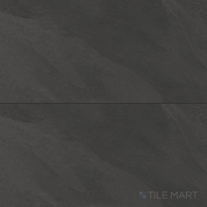 Full view of Hurricane Smoke 24x48 Matte Porcelain Tile featuring deep gray surface with gentle tonal variation and a sleek matte finish for dramatic interior designs.