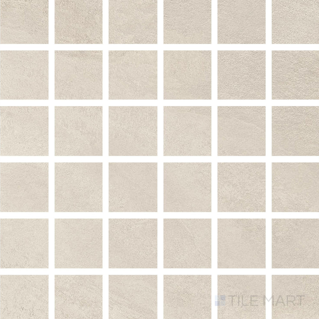 Surface view of Hurricane Sand 2" Square Matte Porcelain Mosaic Tile with warm natural tones, subtle stone effect, and compact square mosaic format.