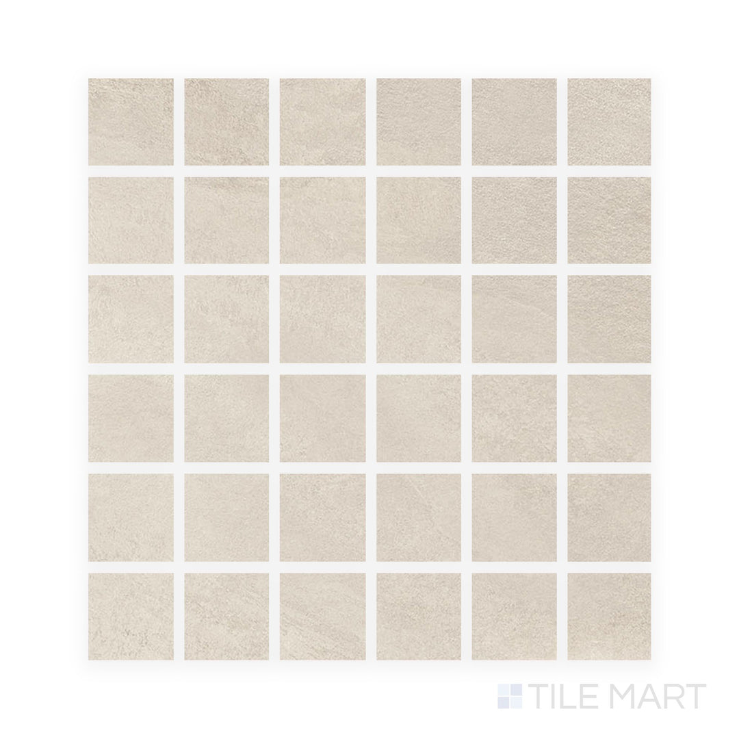 Mosaic face detail of Hurricane Sand 2" Square Matte Porcelain Mosaic with light earthy shades and a natural surface ideal for warm, textured looks.