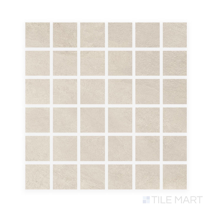 Mosaic face detail of Hurricane Sand 2" Square Matte Porcelain Mosaic with light earthy shades and a natural surface ideal for warm, textured looks.