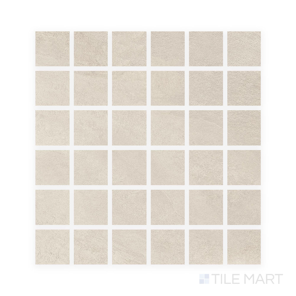 Mosaic face detail of Hurricane Sand 2" Square Matte Porcelain Mosaic with light earthy shades and a natural surface ideal for warm, textured looks.