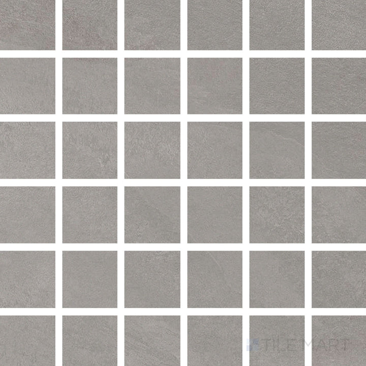 Overview of Hurricane Silver 2" Square Matte Porcelain Mosaic Tile highlighting light gray tones, uniform square layout, and soft matte finish suited for backsplashes or shower floors.