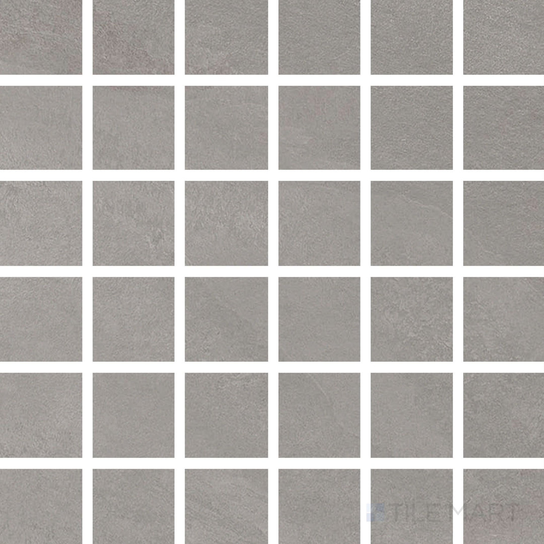 Overview of Hurricane Silver 2" Square Matte Porcelain Mosaic Tile highlighting light gray tones, uniform square layout, and soft matte finish suited for backsplashes or shower floors.