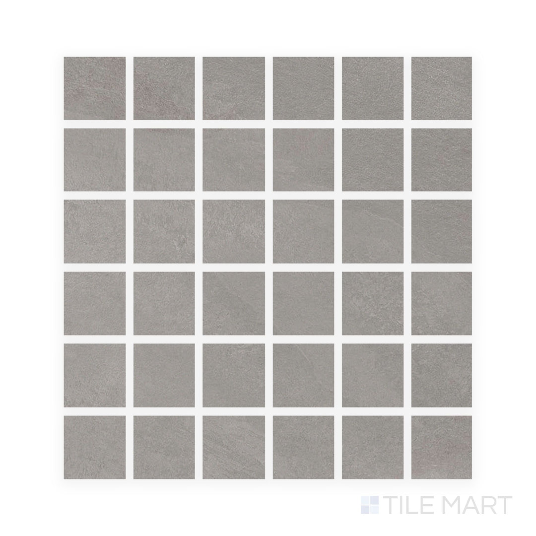 Flat shot of Hurricane Silver 2" Square Matte Porcelain Mosaic showing fine gray mosaic pieces in a matte finish designed for modern detailing.