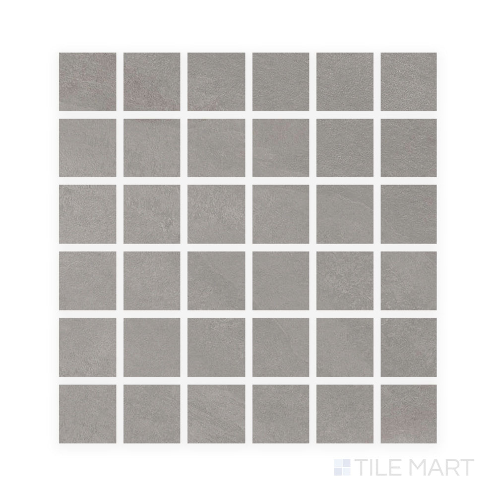 Flat shot of Hurricane Silver 2" Square Matte Porcelain Mosaic showing fine gray mosaic pieces in a matte finish designed for modern detailing.