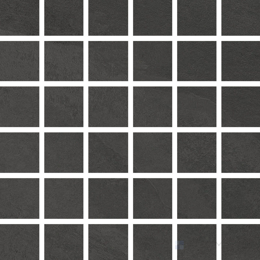 Full view of Hurricane Smoke 2" Square Matte Porcelain Mosaic Tile featuring deep charcoal tone, fine square mosaic structure, and smooth matte surface for bold design applications.