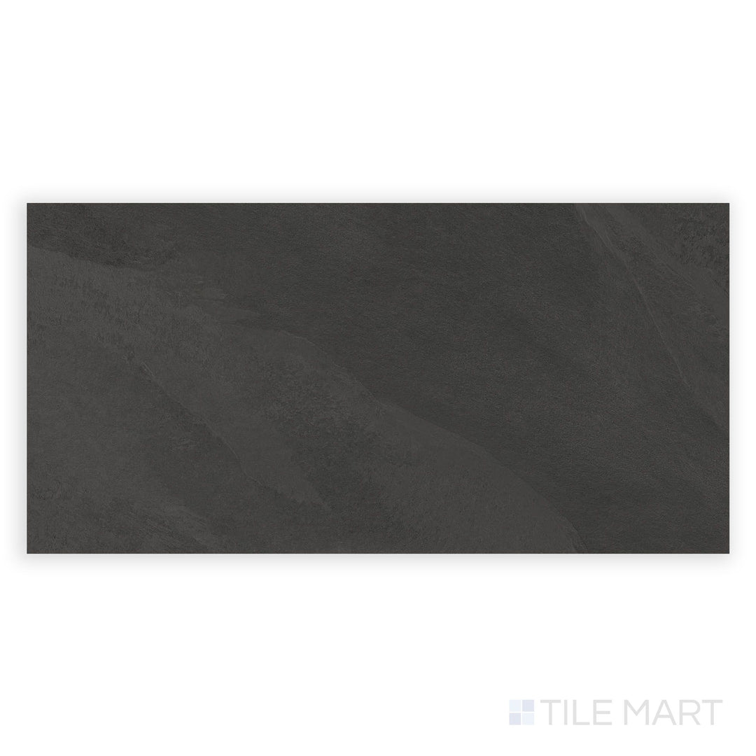 Straight-above capture of Hurricane R11 Grip Smoke 12x24 Textured Porcelain Tile showcasing smoky tones and an R11-rated textured surface for improved grip.