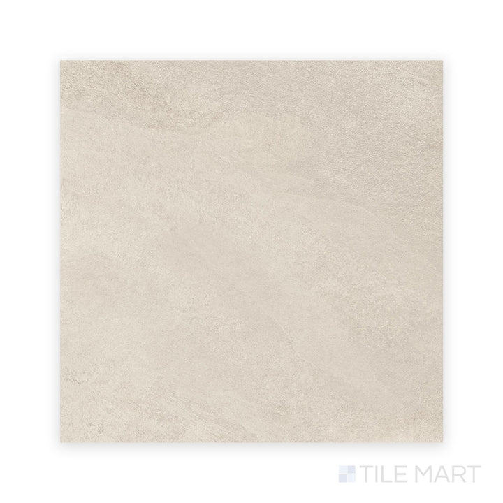 Flat-lay view of Hurricane Sand 48x48 Matte Porcelain Tile, showcasing its soft beige surface and large format design, perfect for open, airy spaces.