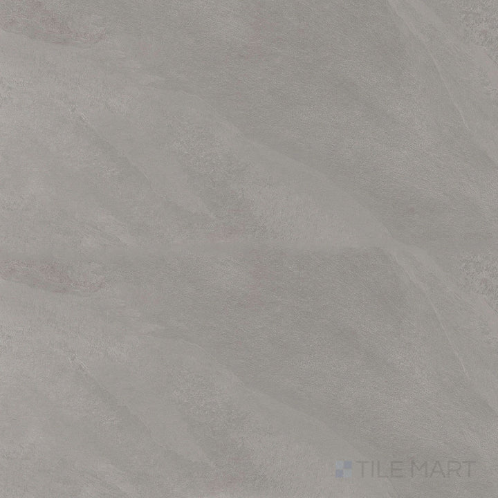 Surface view of Hurricane Silver 48x48 Matte Porcelain Tile with cool silver-gray coloring, subtle linear movement, and matte finish in a spacious format.