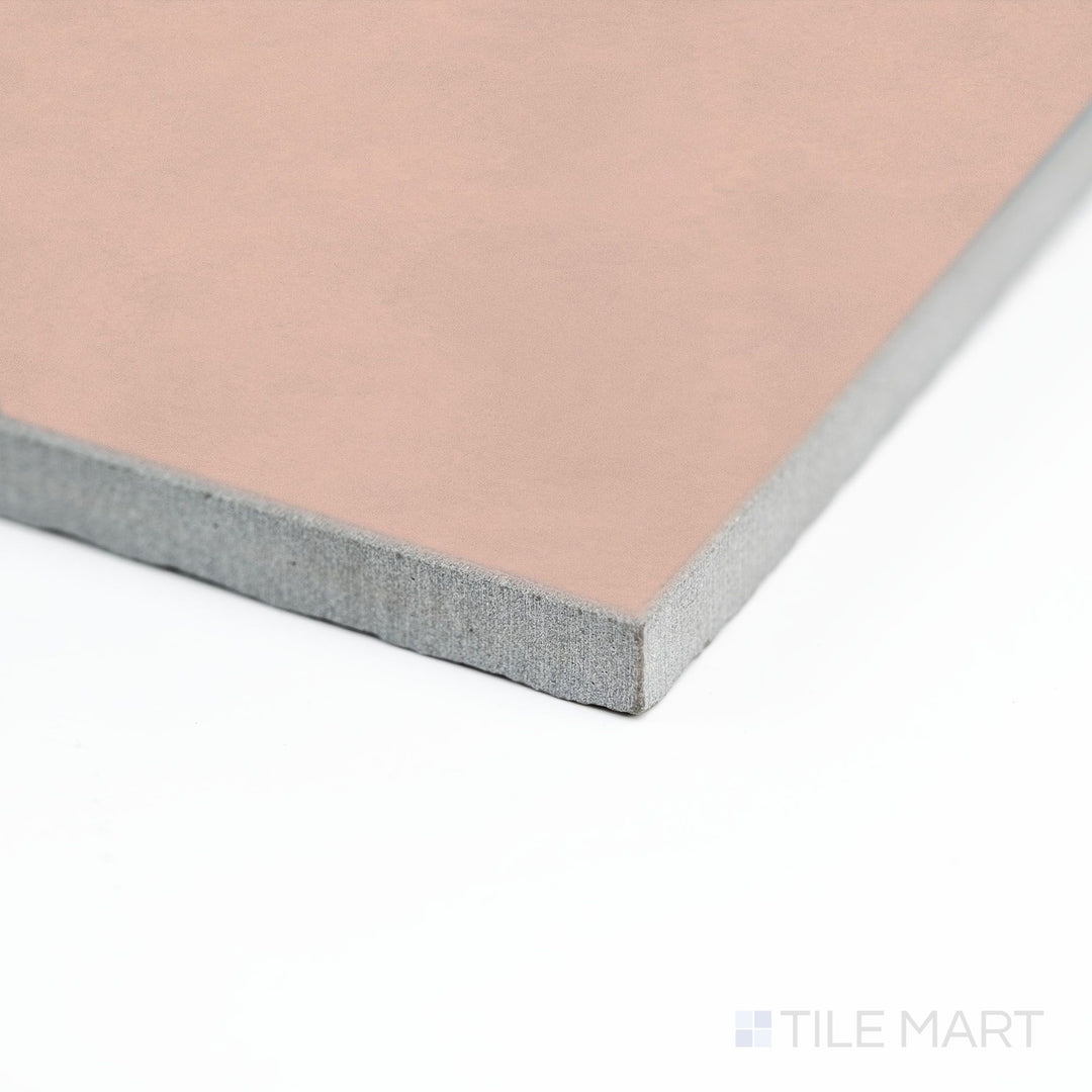 Oblique perspective of Nuances Rose 24x48 tile showcasing its elegant blush tones with a modern, smooth finish.