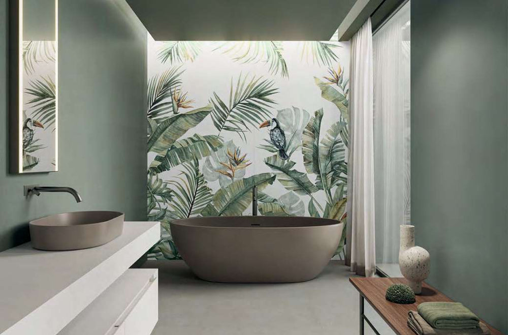 Space finished with Nuances Salvia 24x48 Matte Porcelain Tile, offering sage green tones and a refined matte texture that brings calm and character.