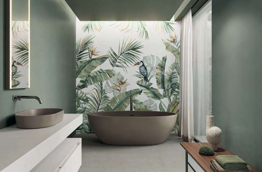 Space finished with Nuances Salvia 24x48 Matte Porcelain Tile, offering sage green tones and a refined matte texture that brings calm and character.