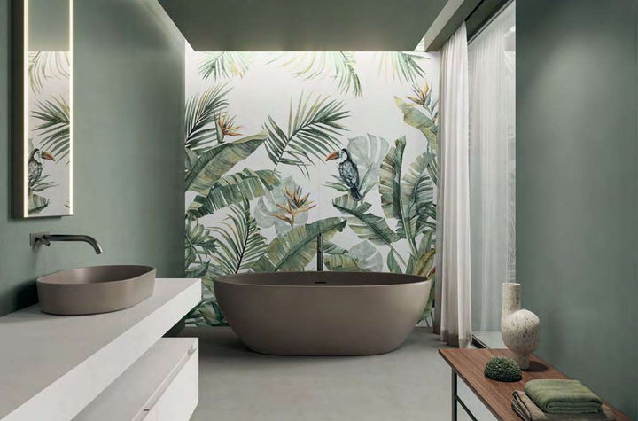 Space finished with Nuances Salvia 24x48 Matte Porcelain Tile, offering sage green tones and a refined matte texture that brings calm and character.