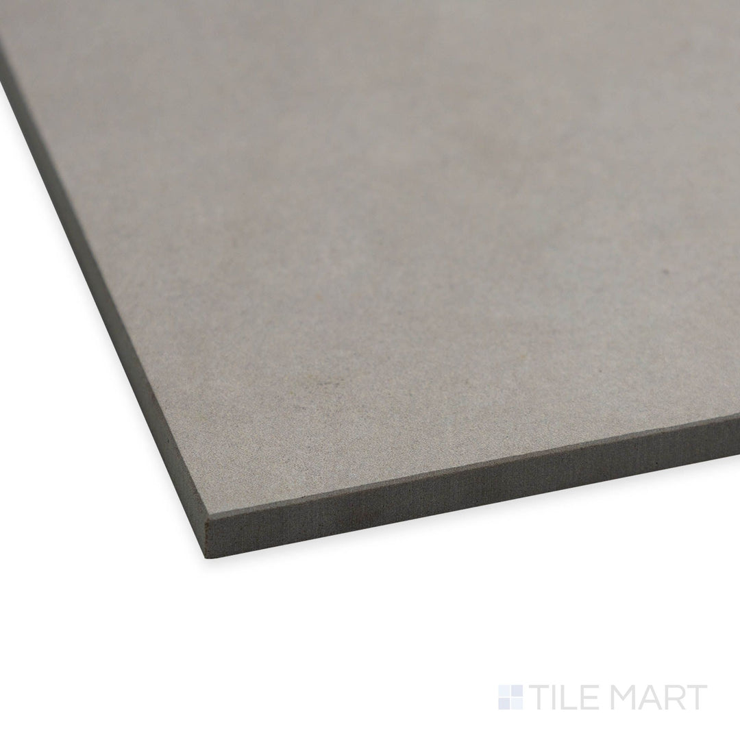 Corner perspective of Nuances Tortora 24x48 tile with its balanced taupe tone and minimalist appearance.