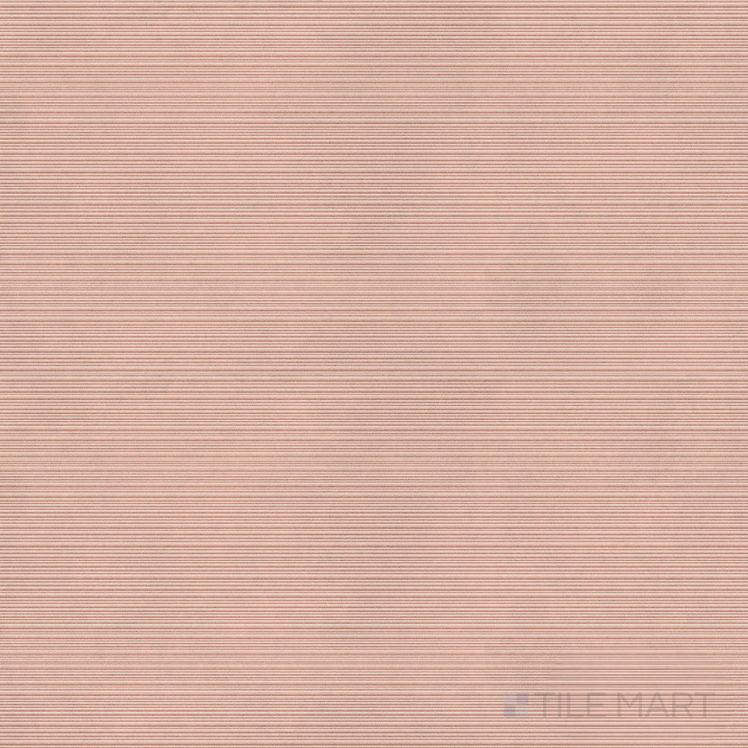 Full view of Nuances Ribbed Rose 24x48 Matte Porcelain Tile featuring a soft blush tone, vertically ribbed texture, and matte finish for contemporary wall accents.